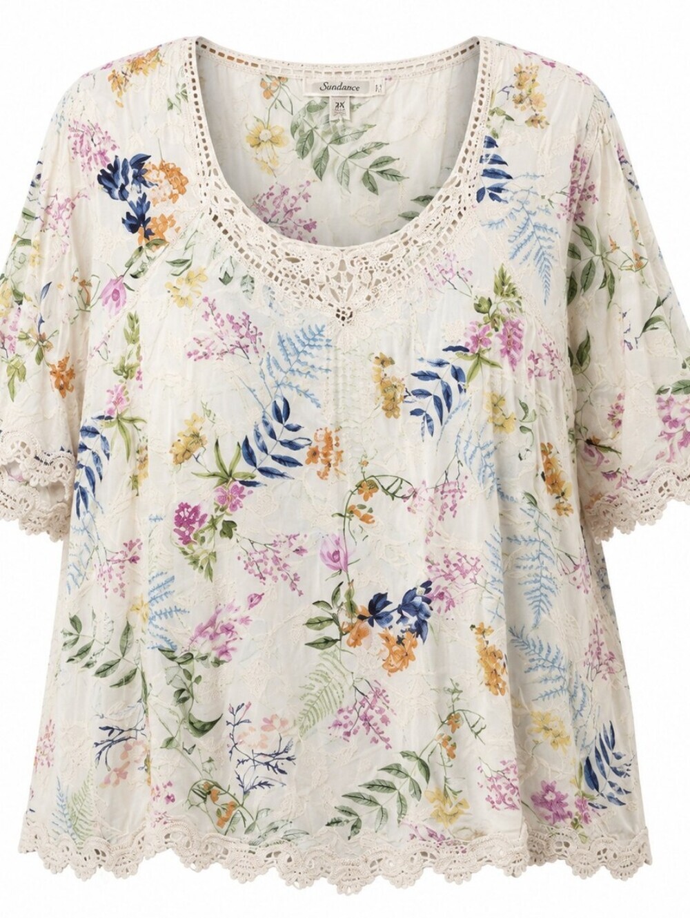 Solitaire Cream Floral Crochet-trim Blouse 2X